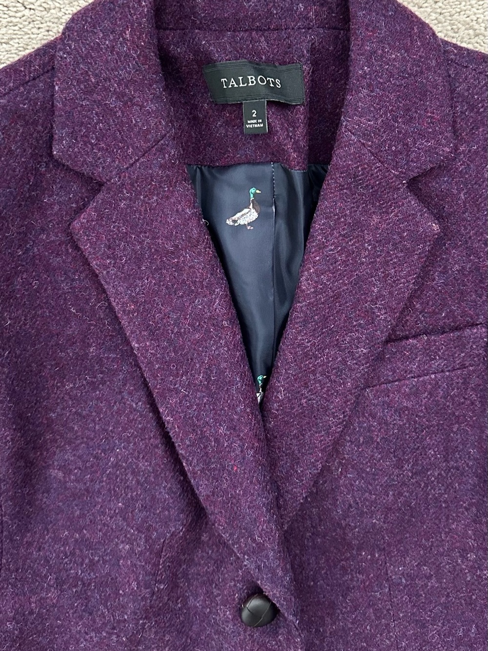 Fall Wool Blend Deep Purple / Plum Tailored Blazer Jacket With Duck Lining